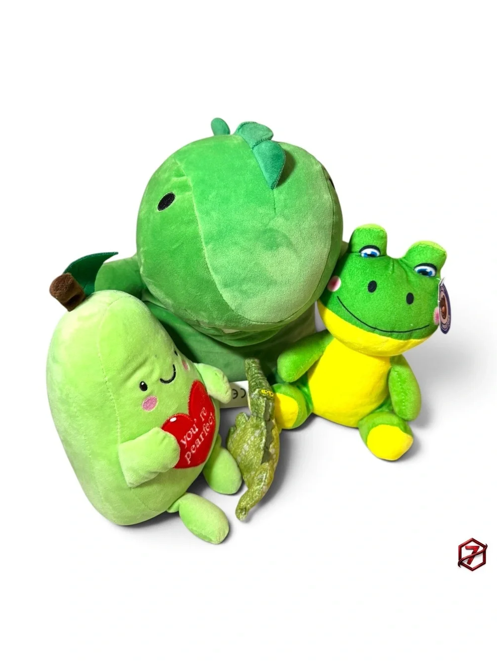 Green Plush Bundle Lot of 4 Dinosaur Frog Pear Alligator Stuffed Animals